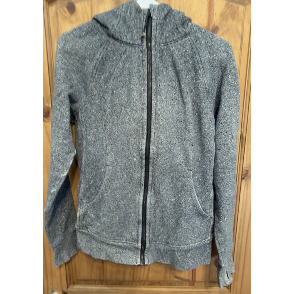 Lululemon Scuba Hoodie Full Zip Size 8 Heathered Gray Thumbholes Cotton Fleece